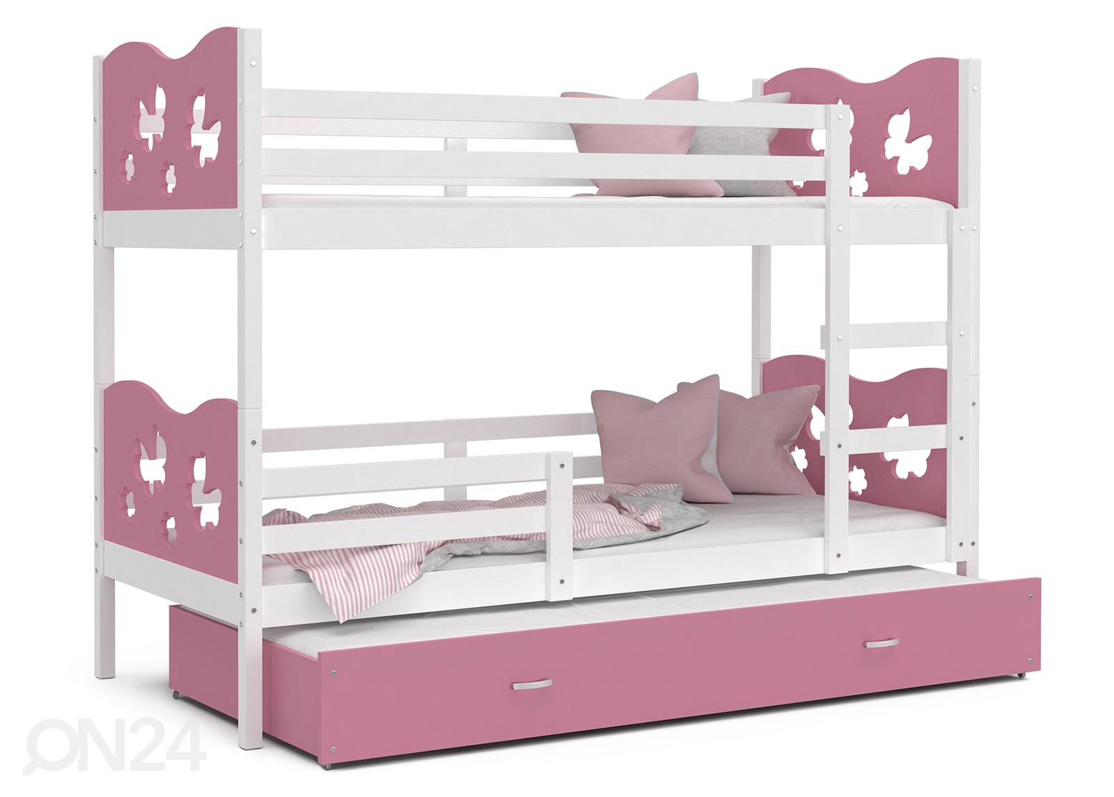 Комплект двухъярусной кровати 80x190 cm, белый/розовый увеличить