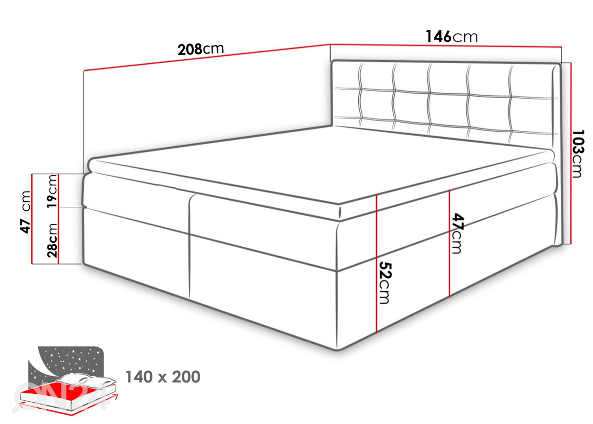 Континентальная кровать 140x200 cm увеличить размеры