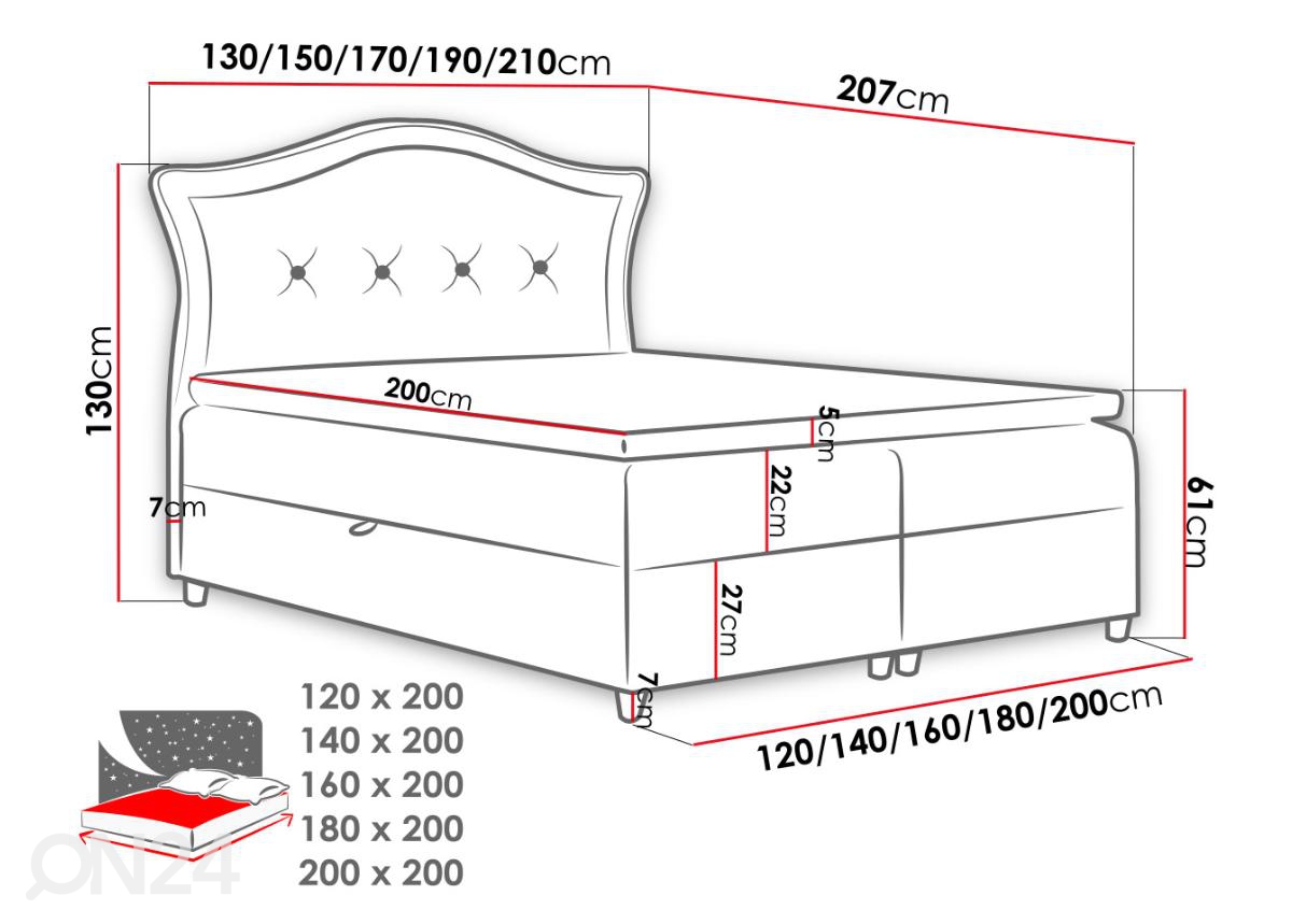 Континентальная кровать 160x200 cm увеличить размеры