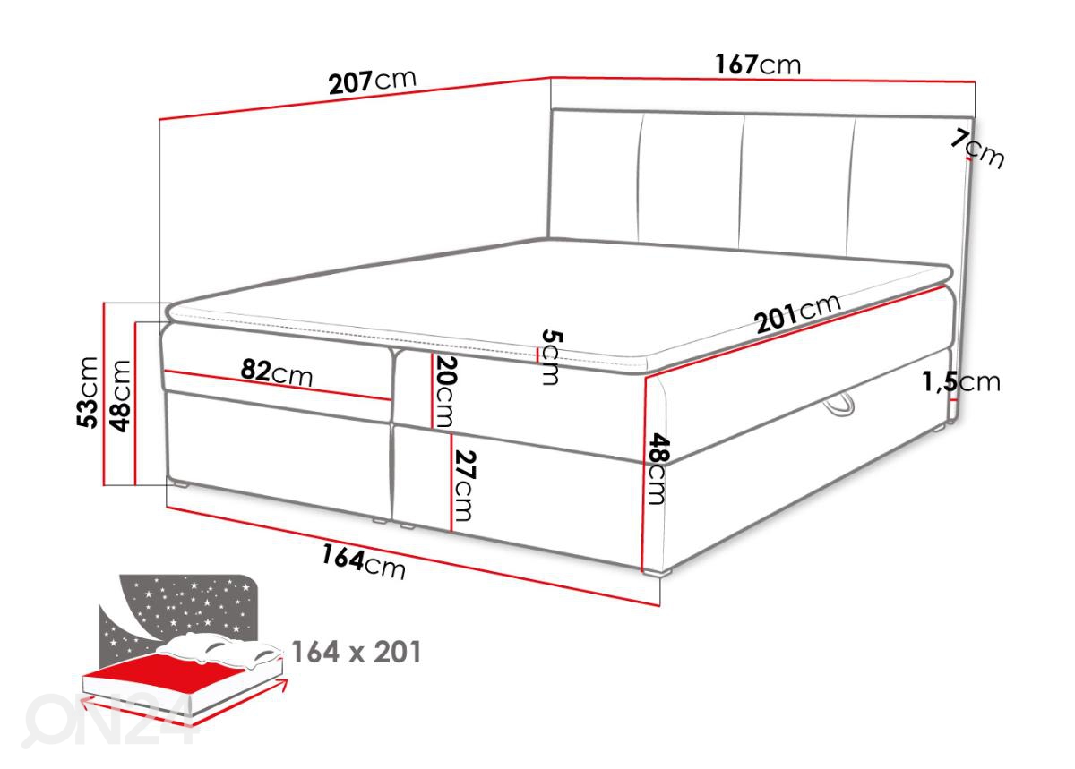 Континентальная кровать 160x200 cm, серый текстиль увеличить размеры