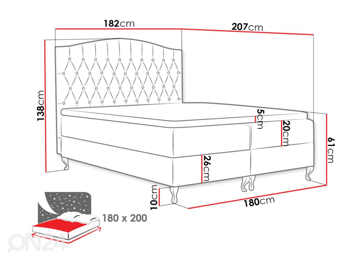 Континентальная кровать 180x200 cm увеличить размеры