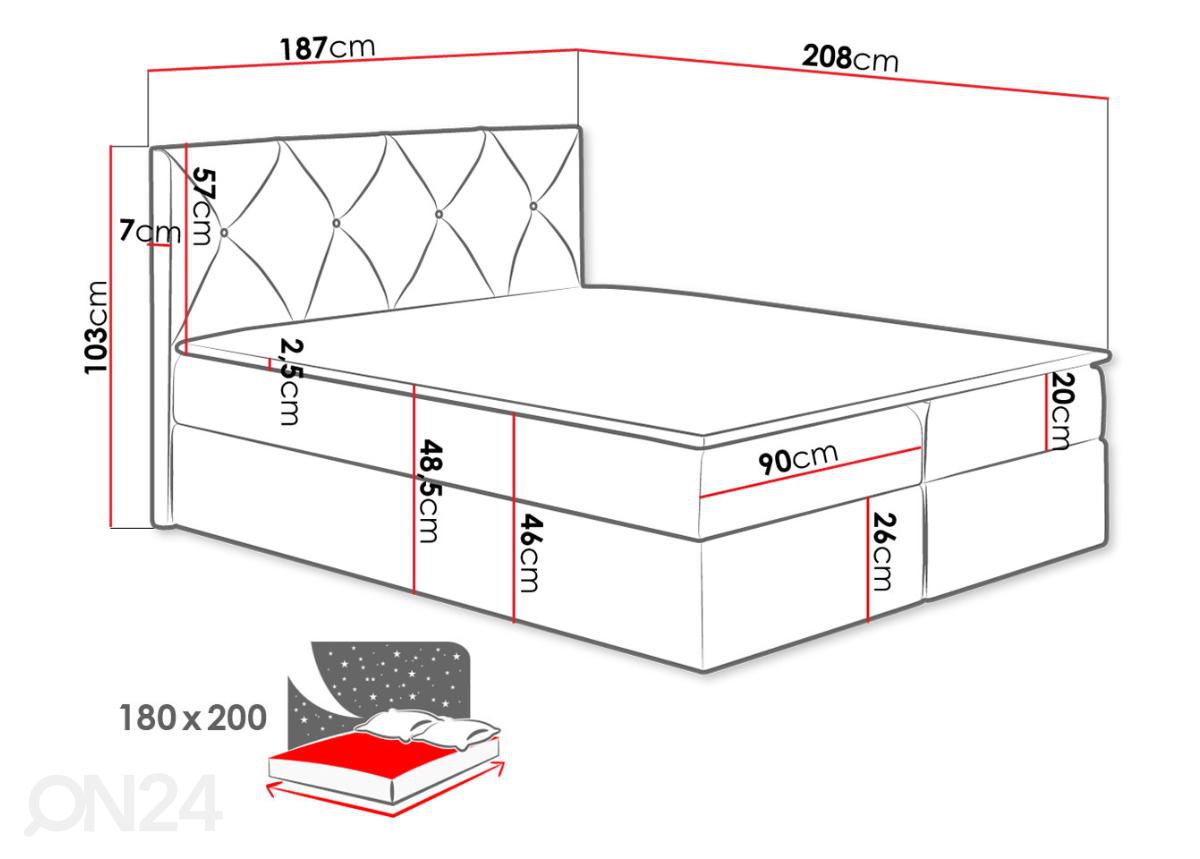 Континентальная кровать 180x200 cm увеличить размеры