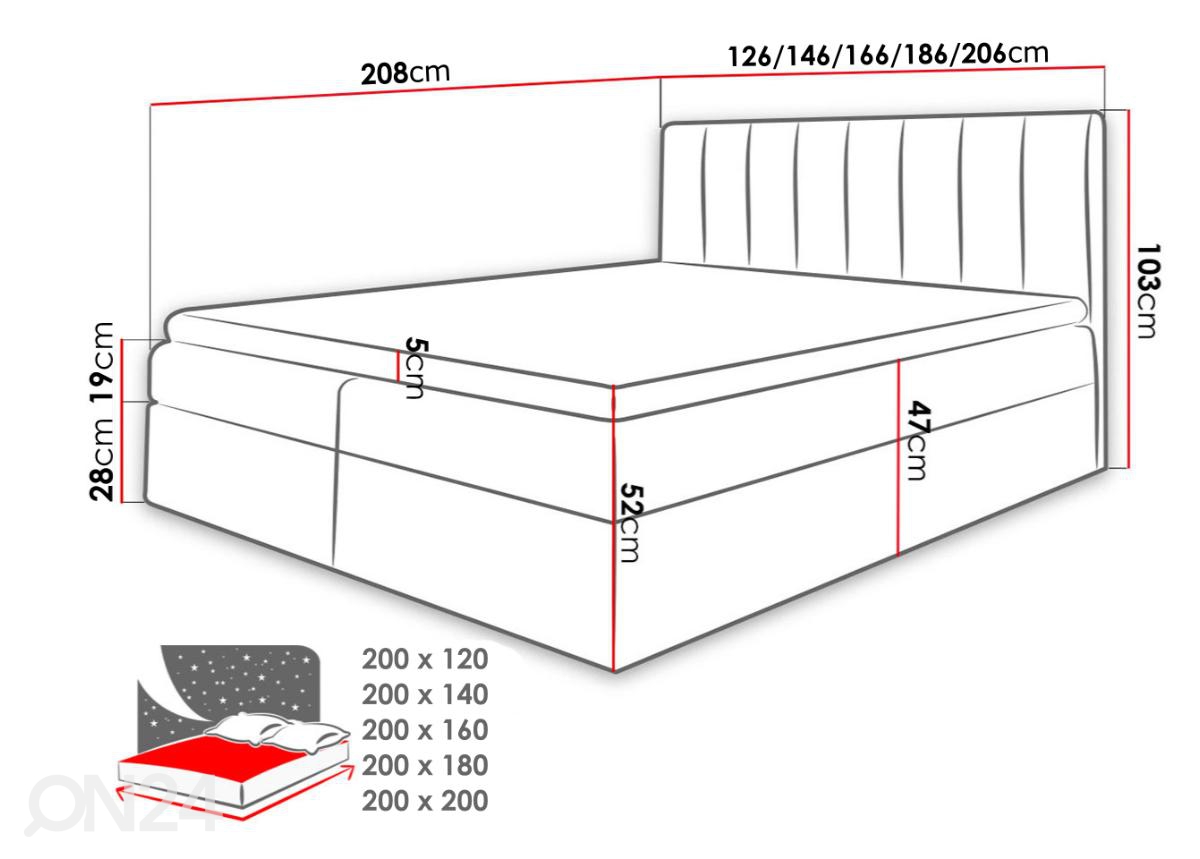 Континентальная кровать 200x200 cm увеличить размеры