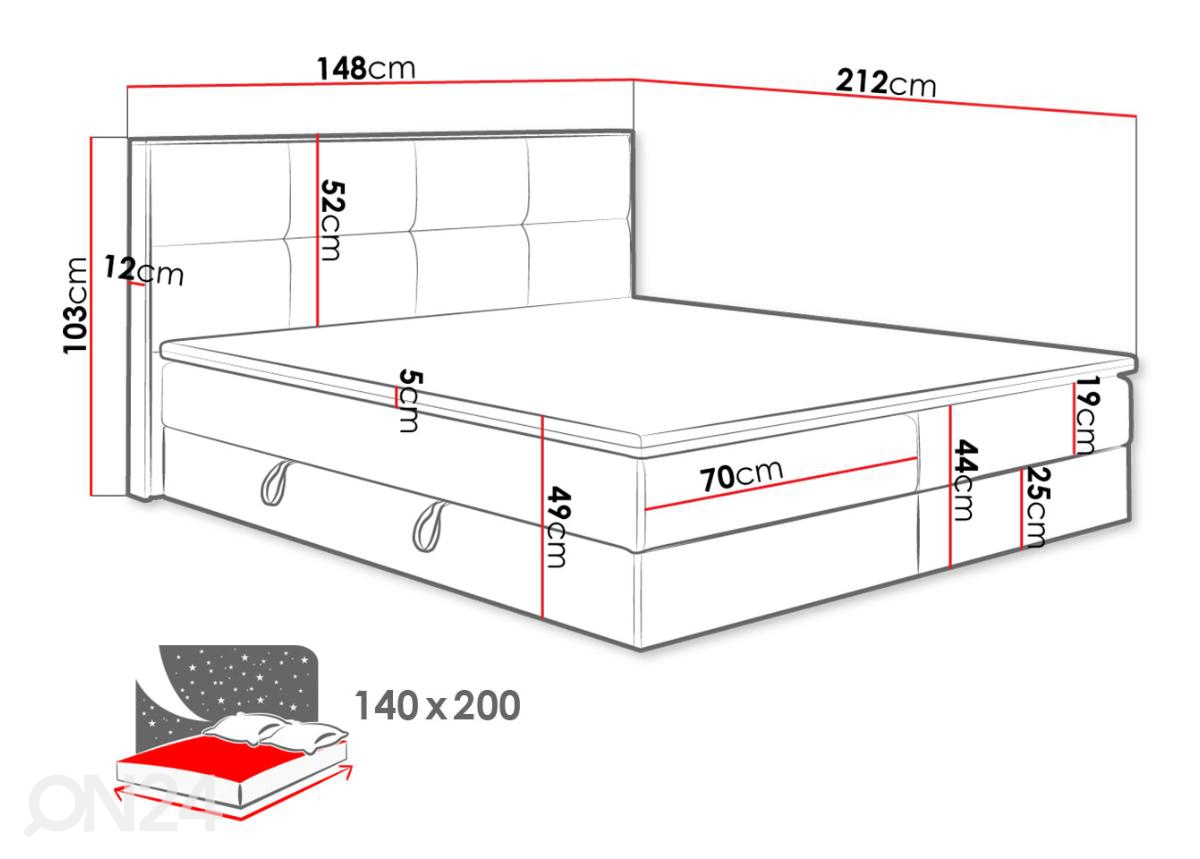 Континентальная кровать Kansas 140x200 cm увеличить размеры
