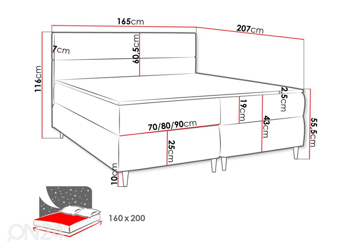 Континентальная кровать с ящиком 160x200 cm увеличить размеры