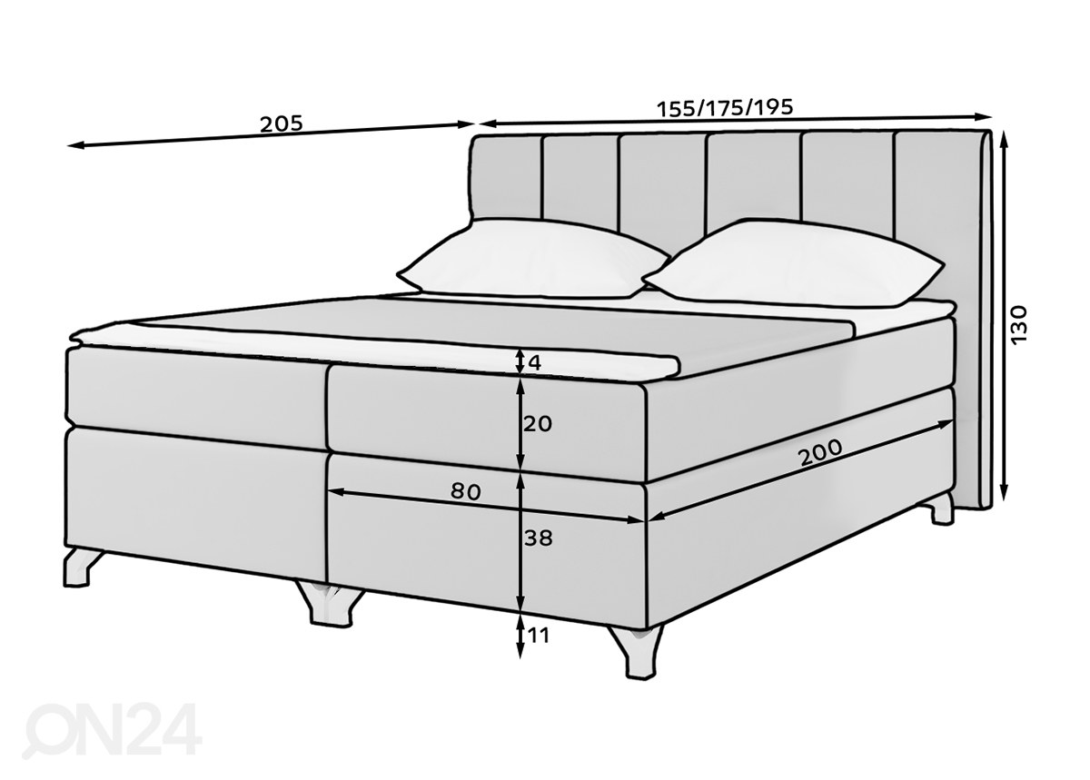 Континентальная кровать с ящиком 180x200 cm увеличить размеры