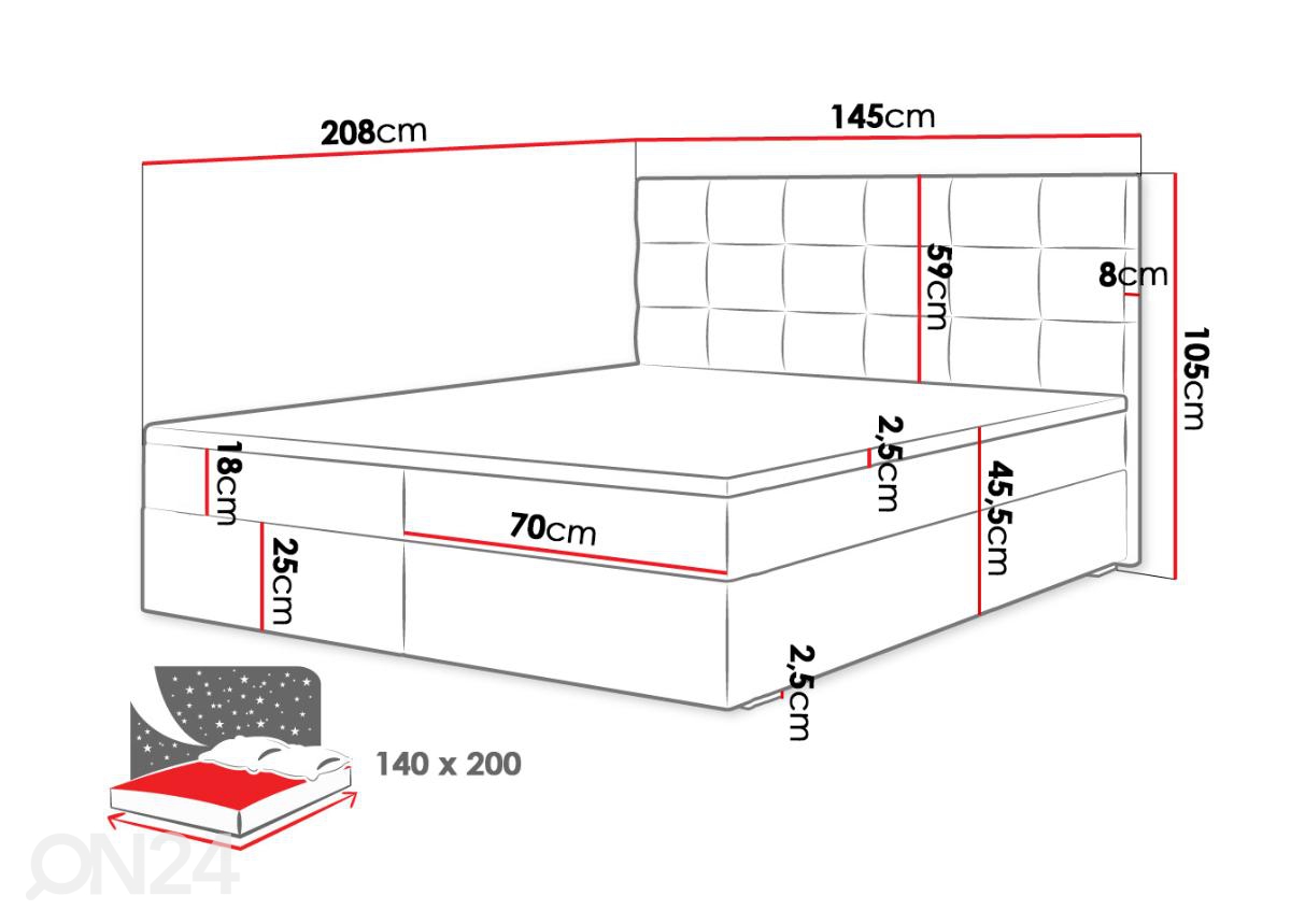 Континентальная кровать с ящиком Dallas 140x200 см увеличить размеры