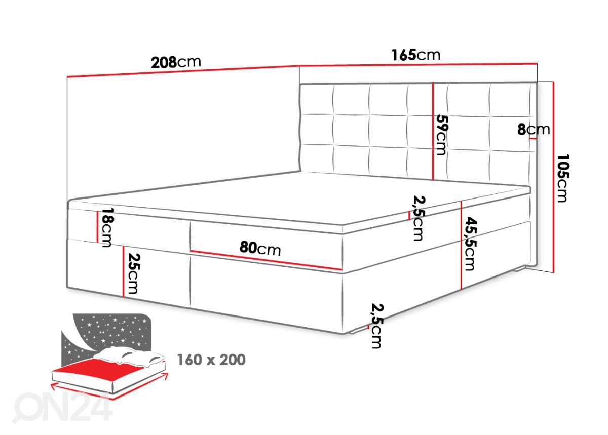 Континентальная кровать с ящиком Dallas 160x200 см увеличить размеры