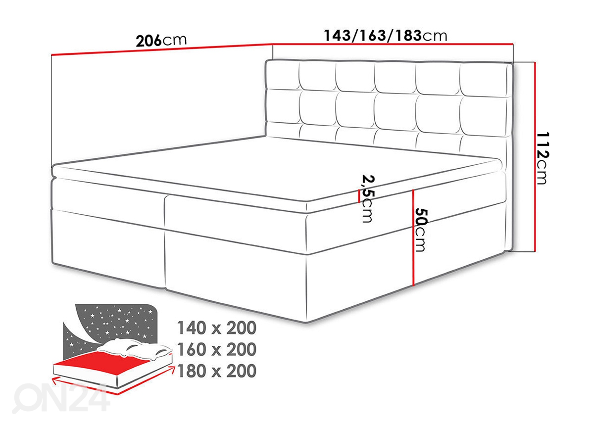 Континентальная кровать с ящиком Luanda 140x200 cm увеличить размеры
