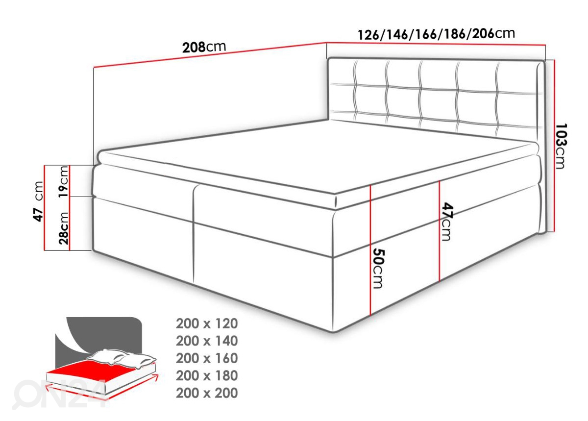 Континентальная кровать с ящиком Texas 160x200 cm увеличить размеры