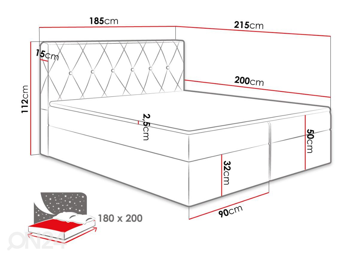 Континентальная кровать, чёрный кожзаменитель 180x200 cm увеличить размеры