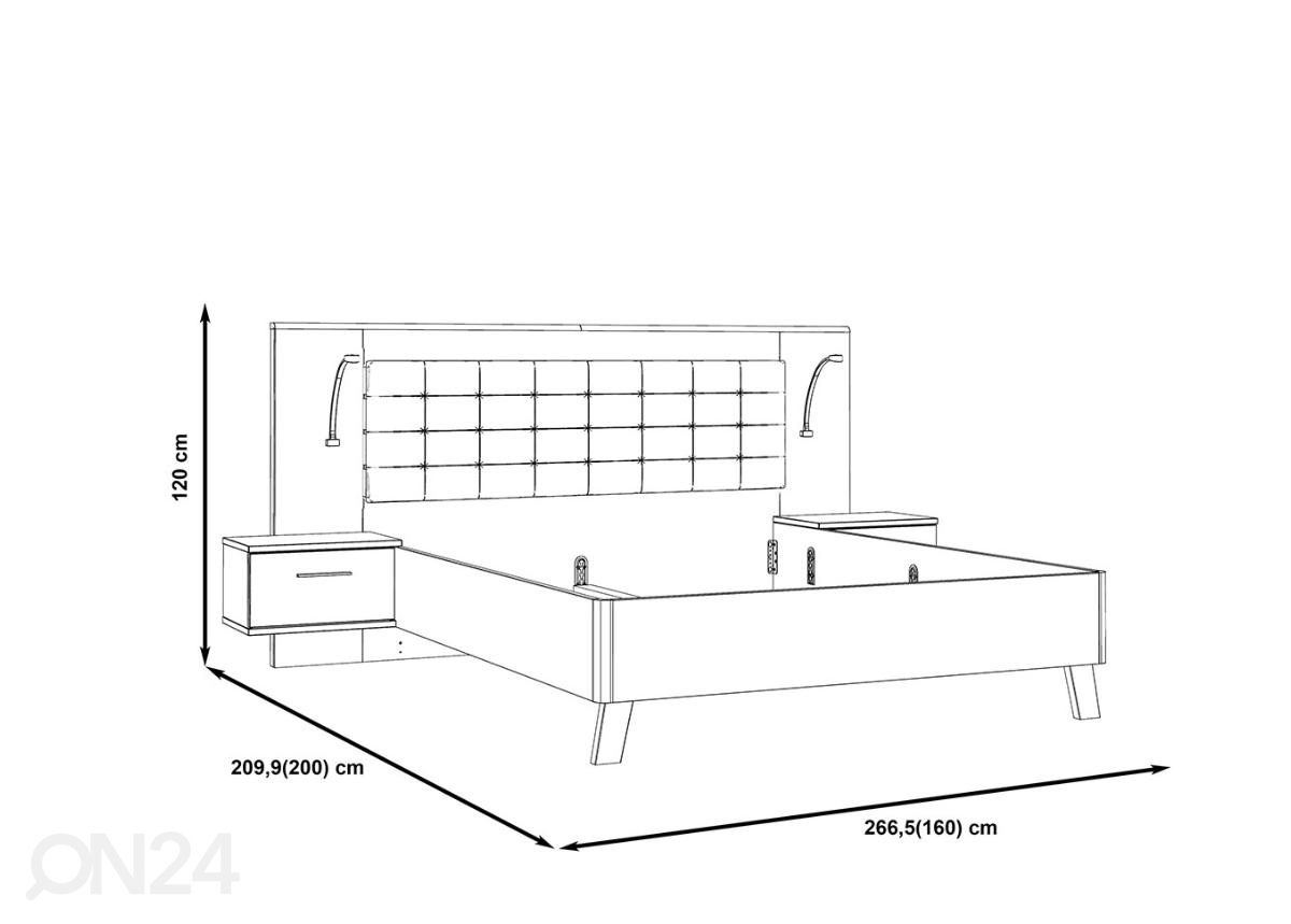 Кровать 160x200 cm + 2 прикроватные тумбы увеличить размеры
