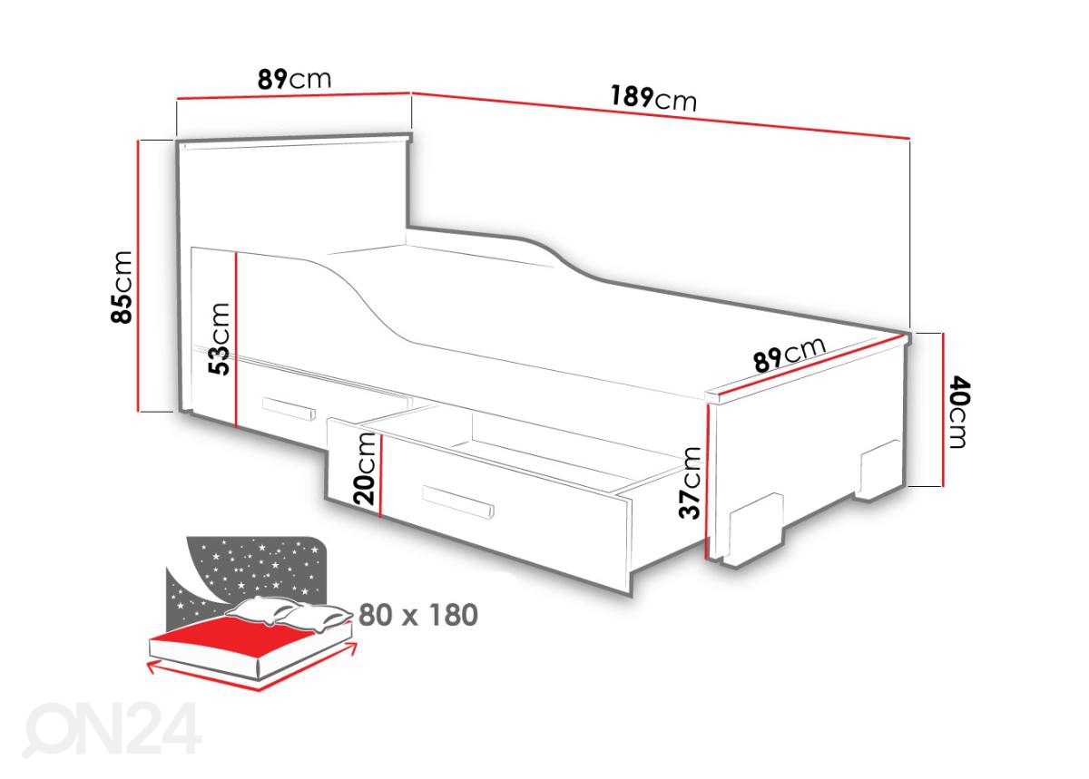 Кровать 80x180 cm + ящики кроватные увеличить размеры