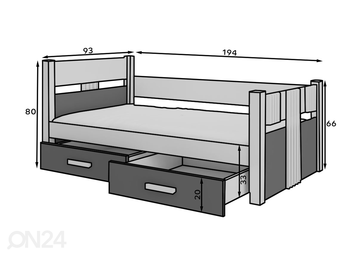 Кровать Topeka 80x180 cm увеличить размеры