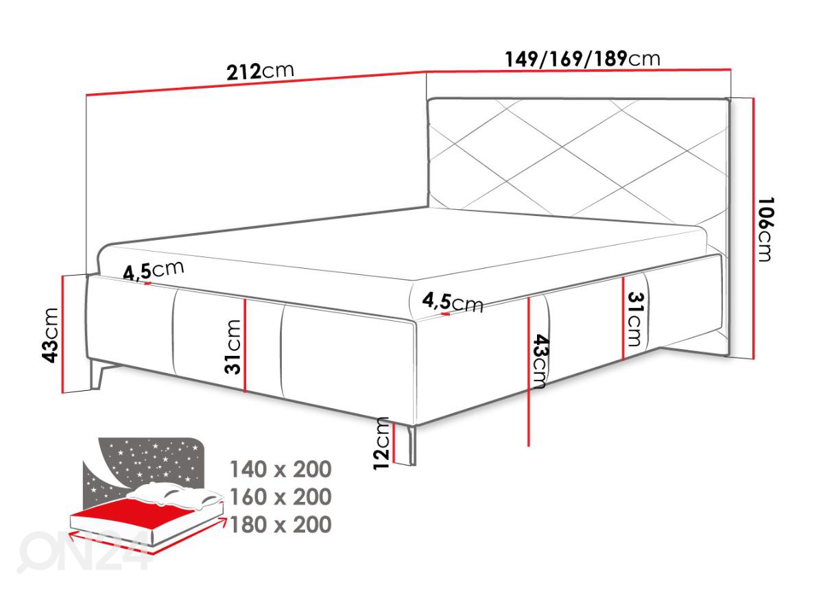 Кровать с ящиком Scarlet 140x200 cm увеличить размеры