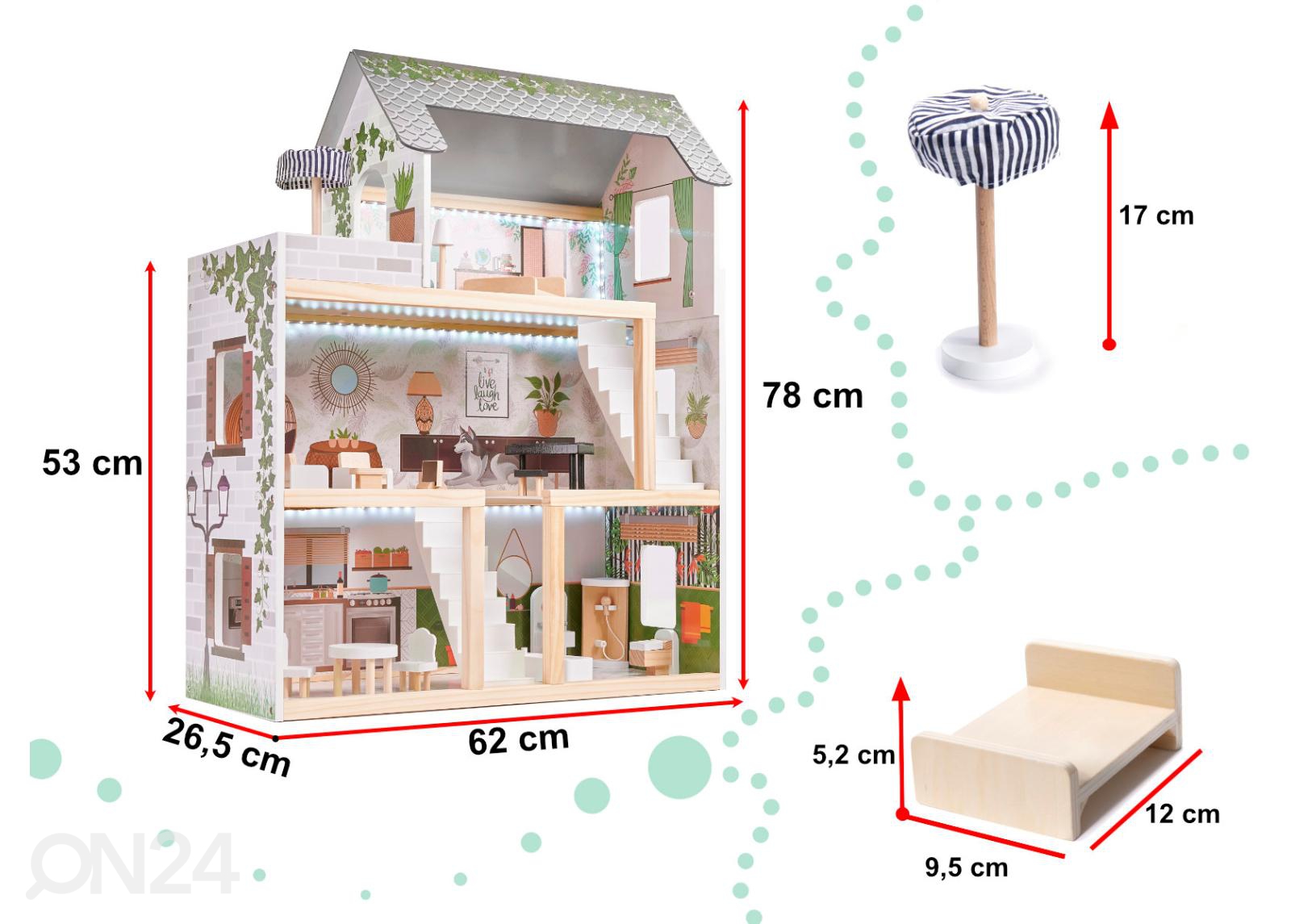 Кукольный дом + мебель Boho 78 см со светодиодной подсветкой увеличить размеры