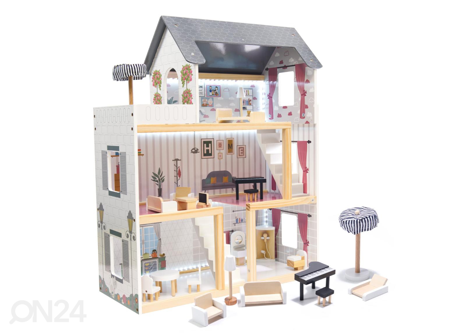 Кукольный домик 78 см со светодиодной подсветкой + мебель увеличить