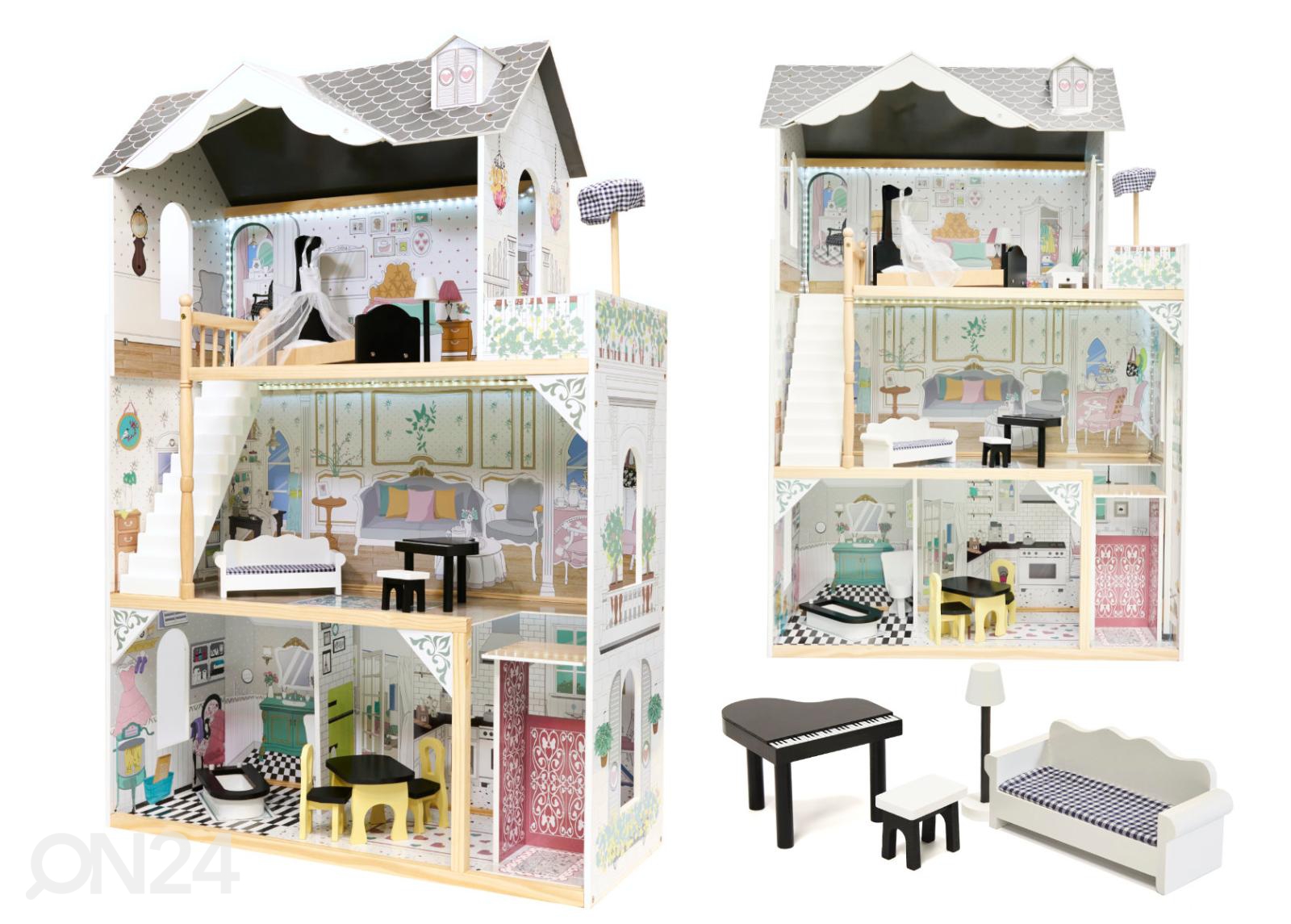Кукольный домик + мебель и светодиодная подсветка увеличить