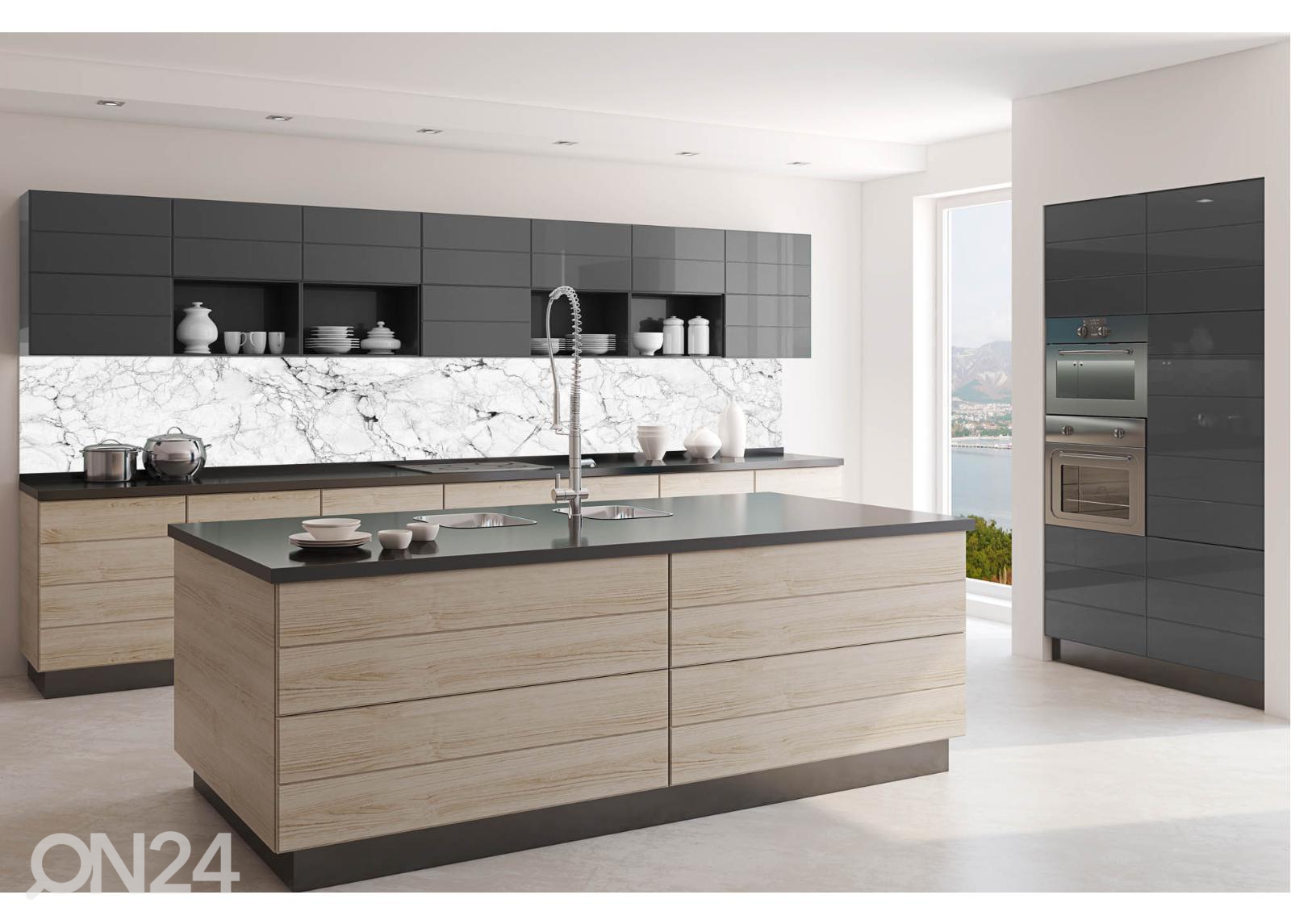 Кухонный фартук White marble stone texture 180x60 см увеличить
