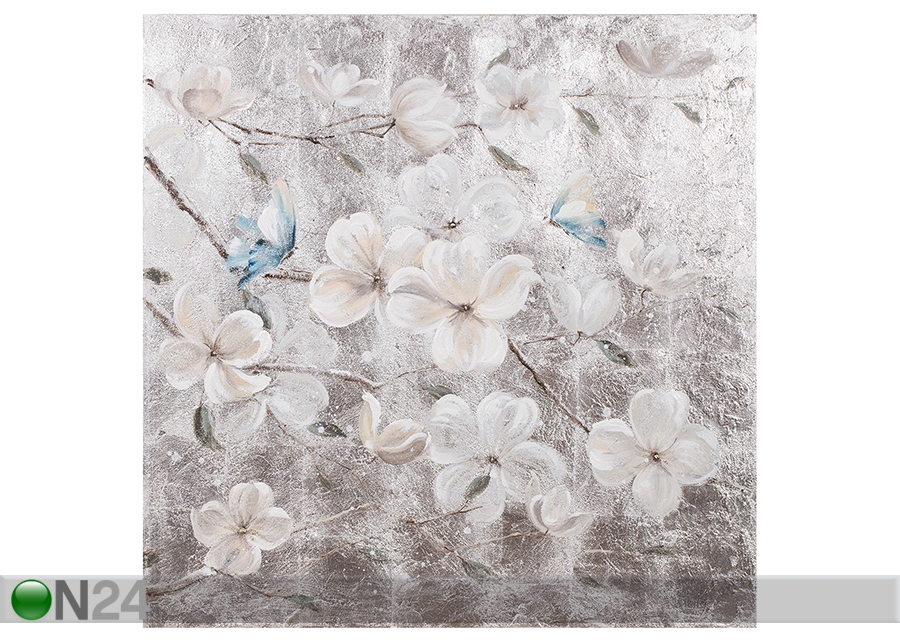 Масляная картина Белые цветы / бабочки 90x90 cm увеличить