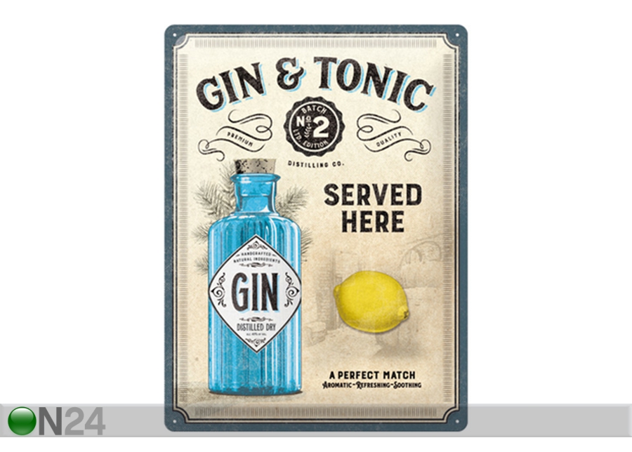 Металлический постер в ретро-стиле Gin & Tonic Served Here 30x40 см увеличить