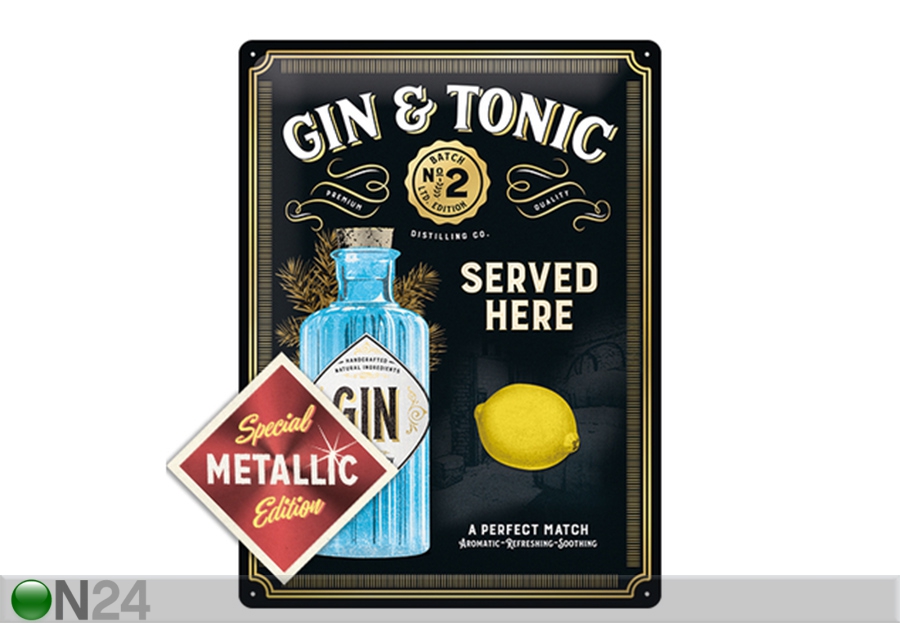 Металлический постер в ретро-стиле Gin Tonic Served Here Metallic 30x40 см увеличить