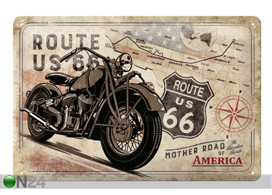 Металлический постер в ретро-стиле Route 66 Mother Road of America 20x30 cm увеличить