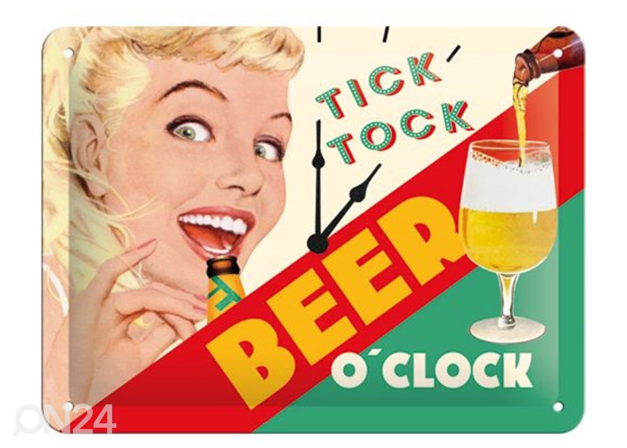 Металлический постер в ретро-стиле Tick, tock Beer oclock 15x20 cm увеличить