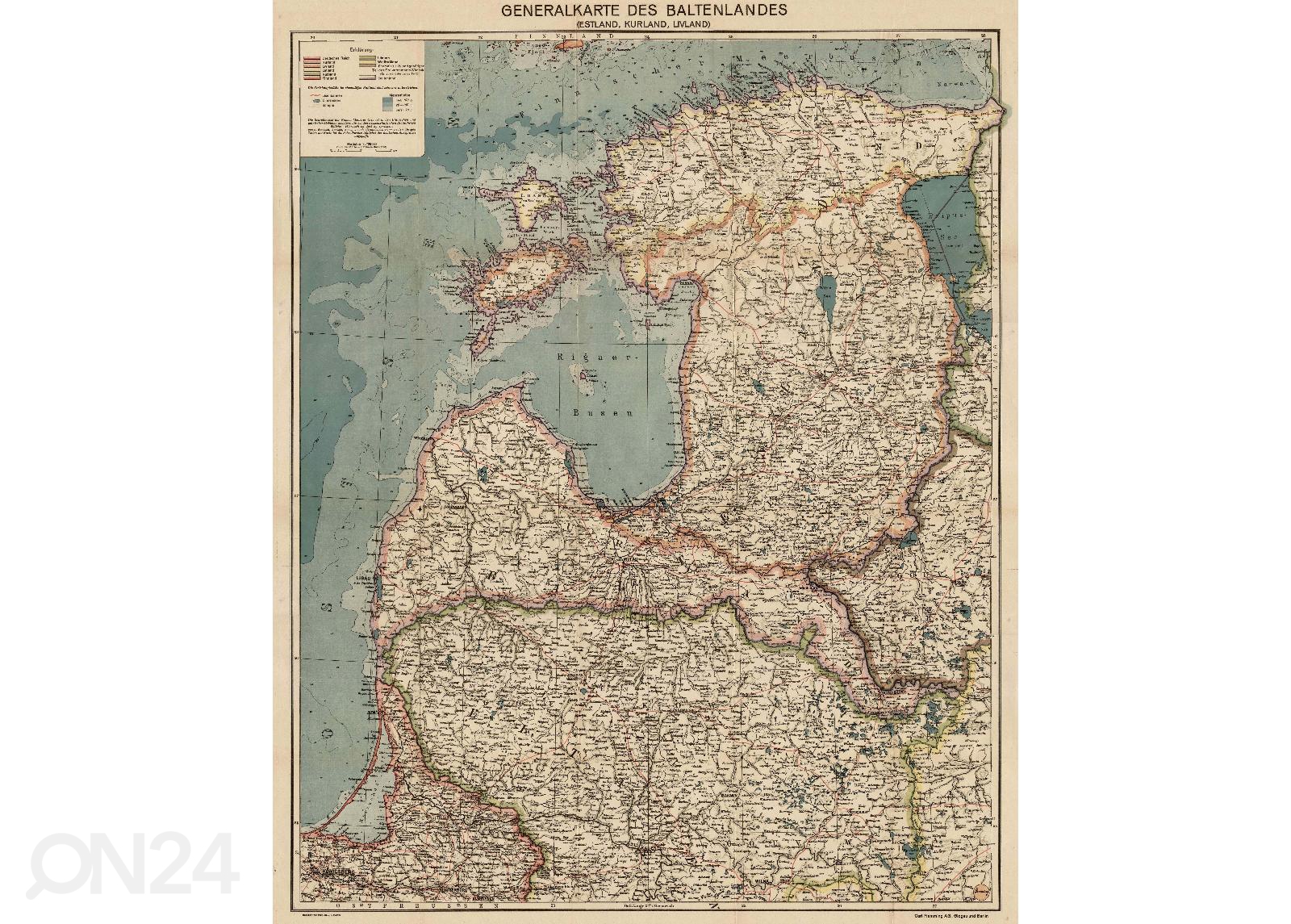 Настенная карта Regio Generalkarte des Baltenlandes 1917 увеличить