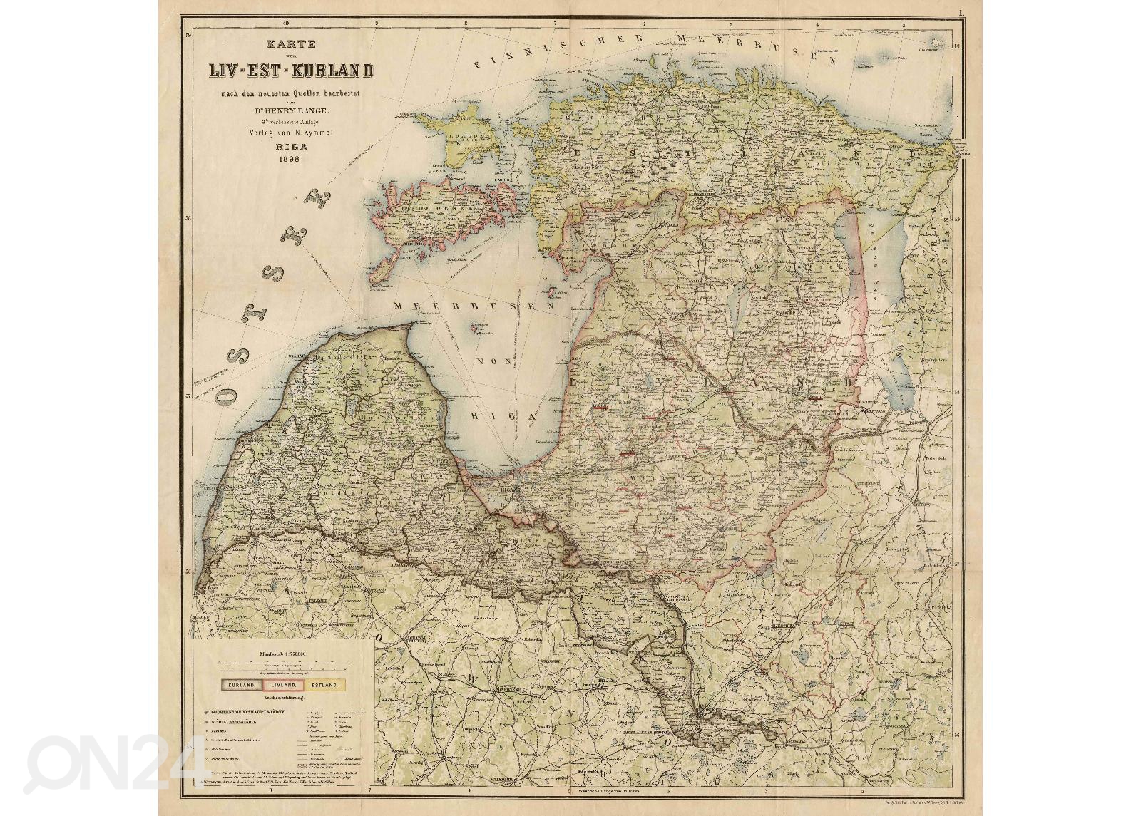Настенная карта Regio Liv-Est-Kurland 1898 увеличить