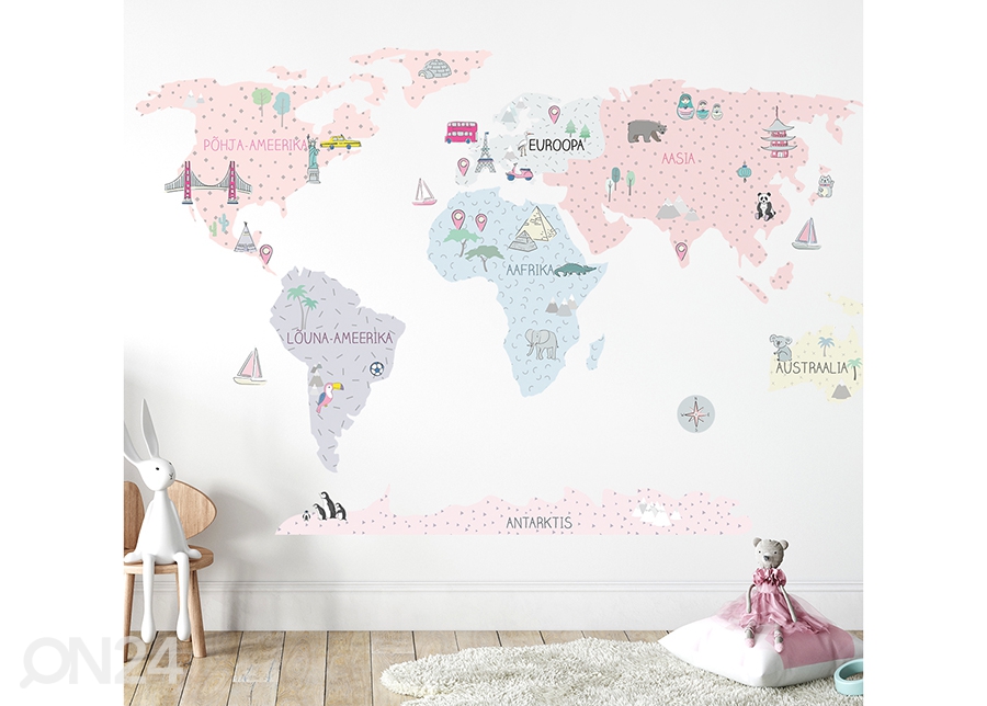 Настенная наклейка Карта мира S на эстонском языке, розовая увеличить
