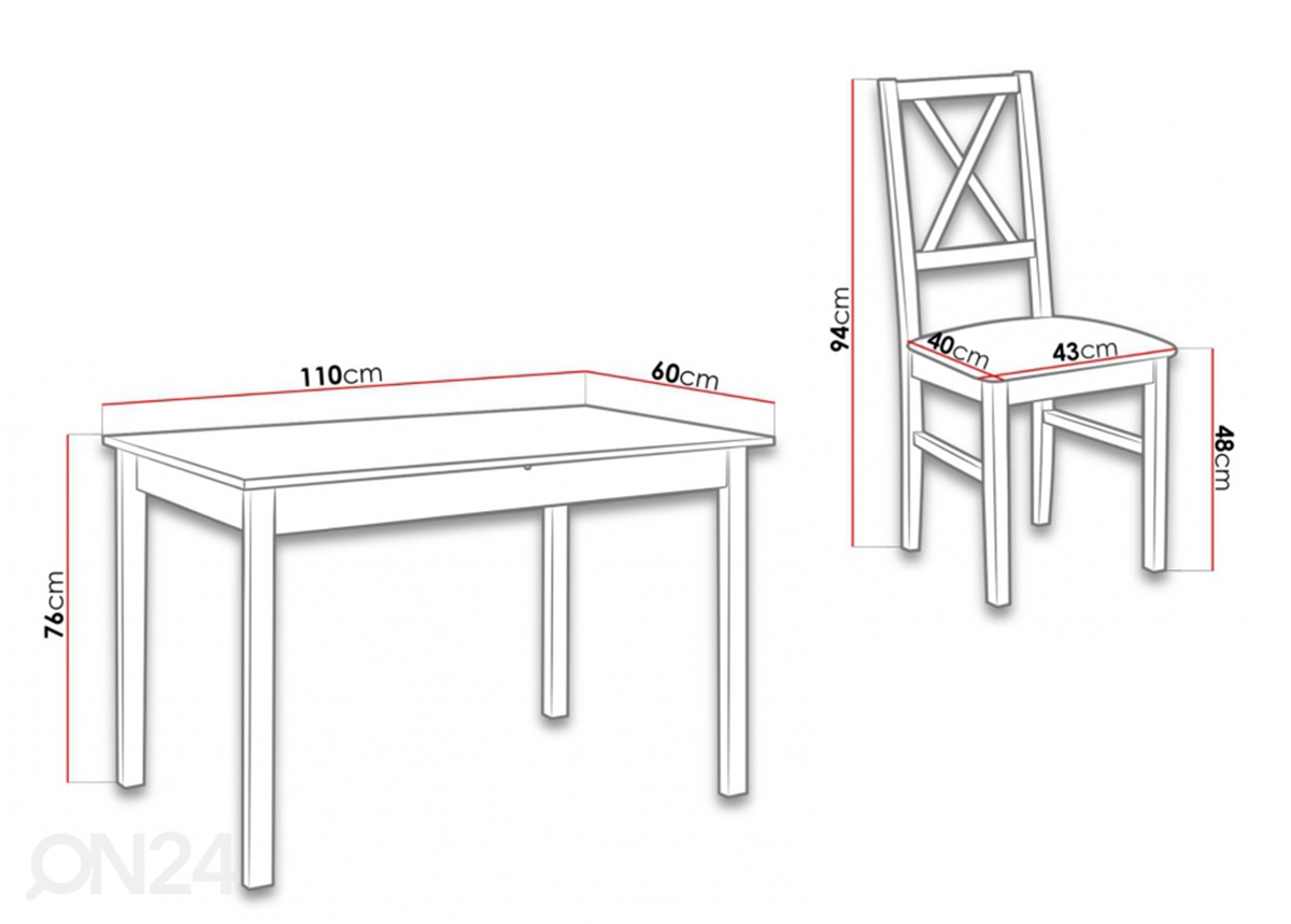 Обеденный стол 110x60 см + 4 стула увеличить размеры