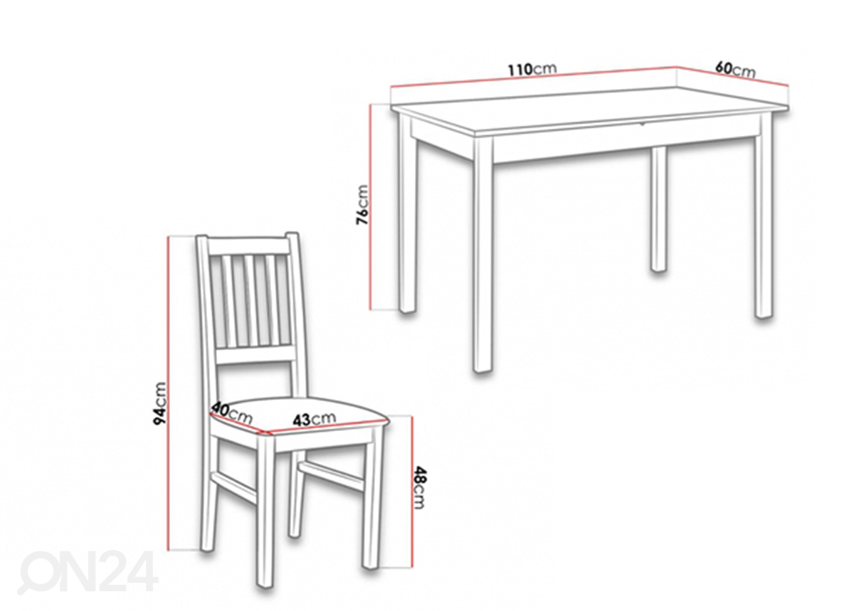 Обеденный стол 110x60 см + 4 стула увеличить размеры