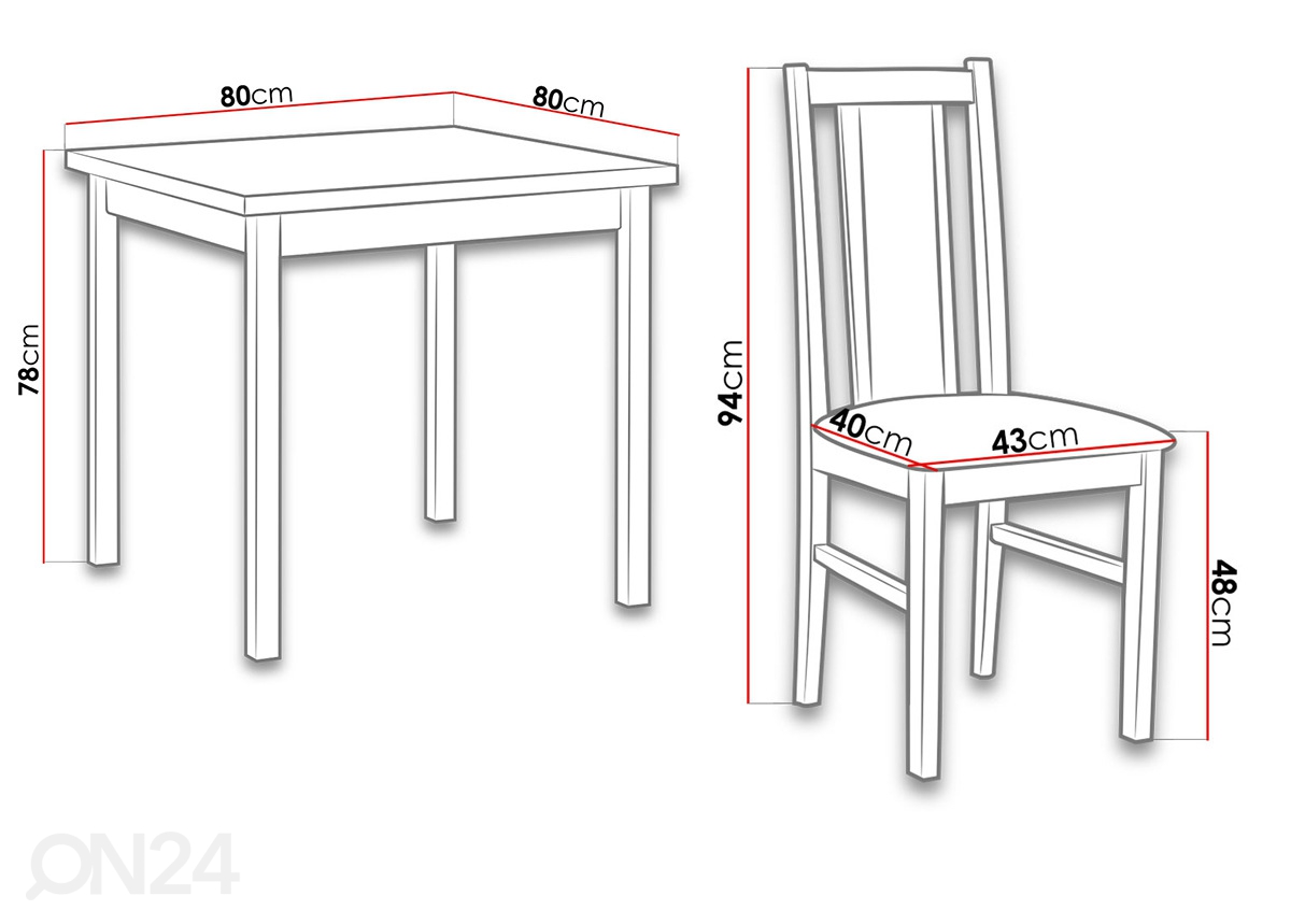 Обеденный стол 80x80 cm + 4 стула увеличить размеры