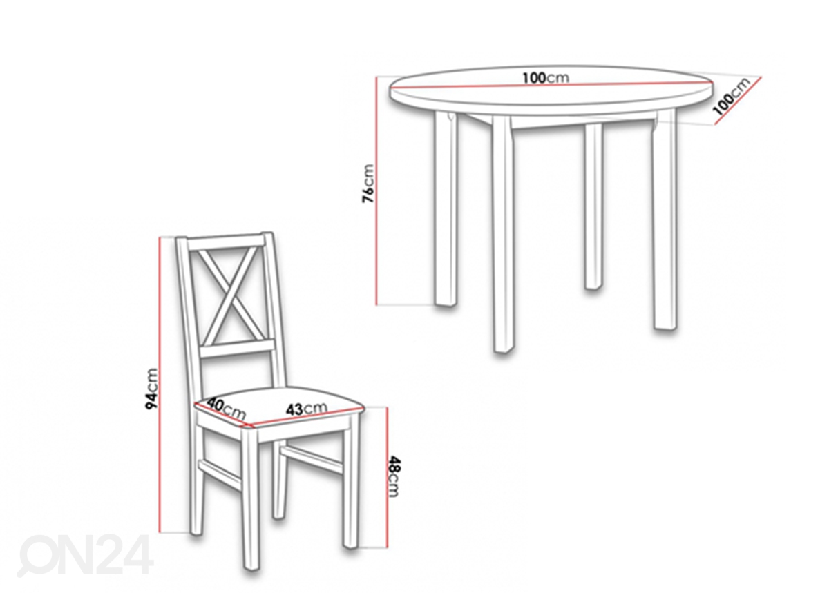 Обеденный стол Ø 100 см + 4 стула увеличить размеры