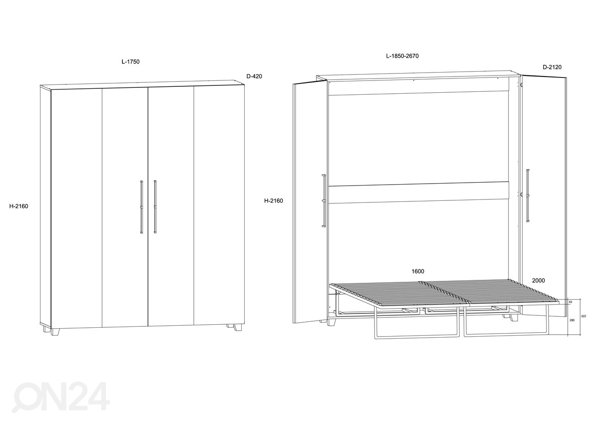 Откидная кровать-шкаф 160x200 cm увеличить размеры