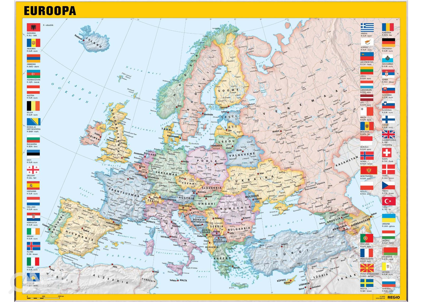 Политическая настенная карта Европы увеличить