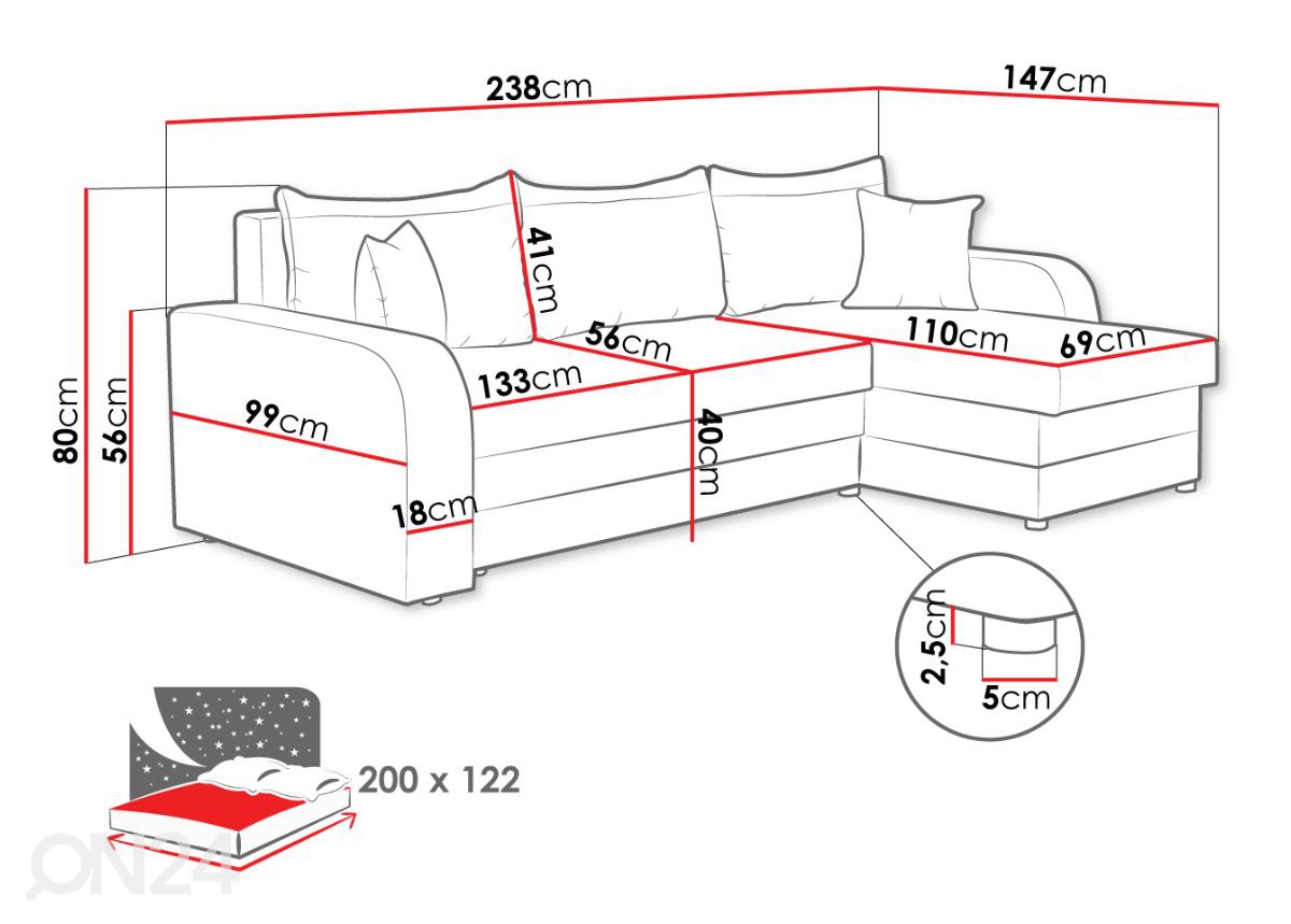 Угловой диван-кровать Dominik увеличить размеры