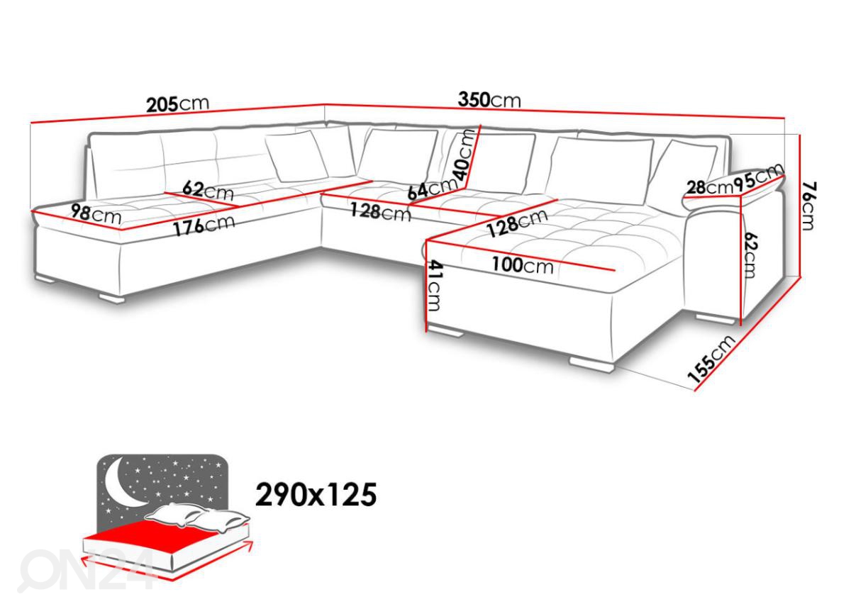 Угловой диван-кровать + LED увеличить размеры
