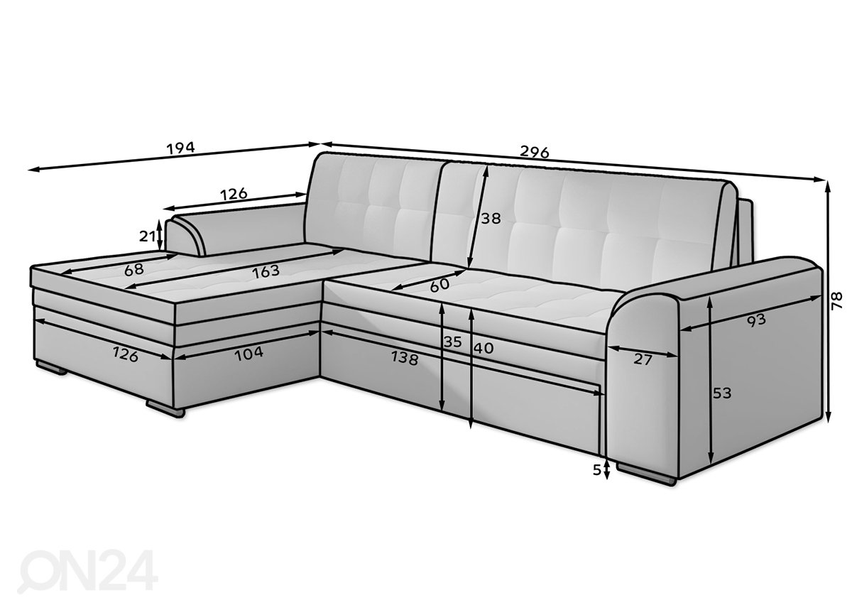 Угловой диван-кровать Ottawa увеличить размеры
