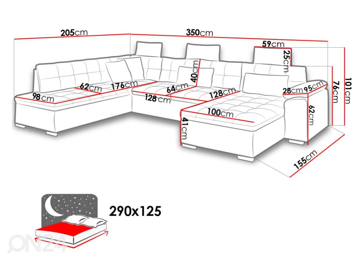 Угловой диван-кровать + пуф увеличить размеры