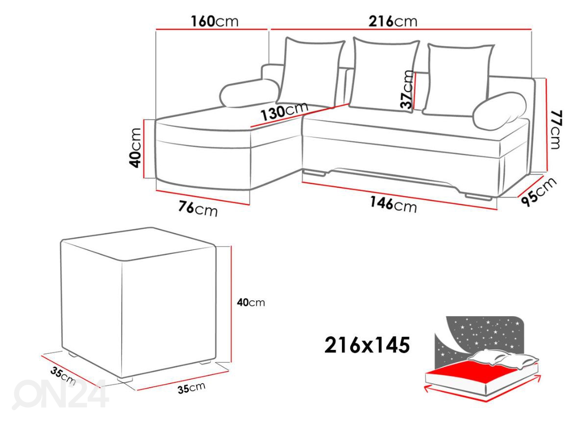 Угловой диван-кровать + пуфы увеличить размеры