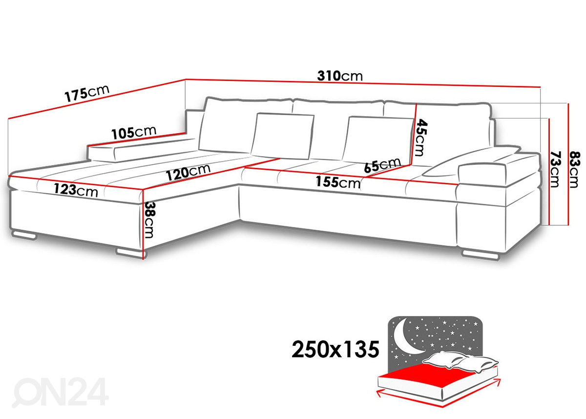 Угловой диван-кровать с ящиком Firenze увеличить размеры