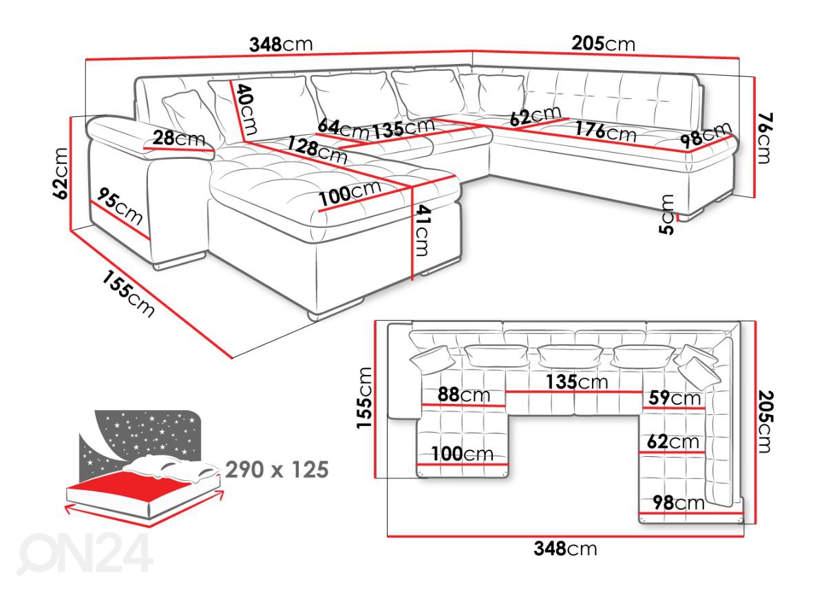 Угловой диван-кровать с ящиком Melbourne увеличить размеры