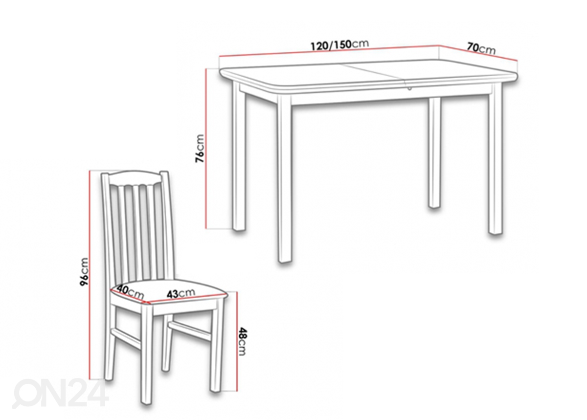 Удлиняющийся обеденный стол 120-150x70 см + 4 стула увеличить размеры