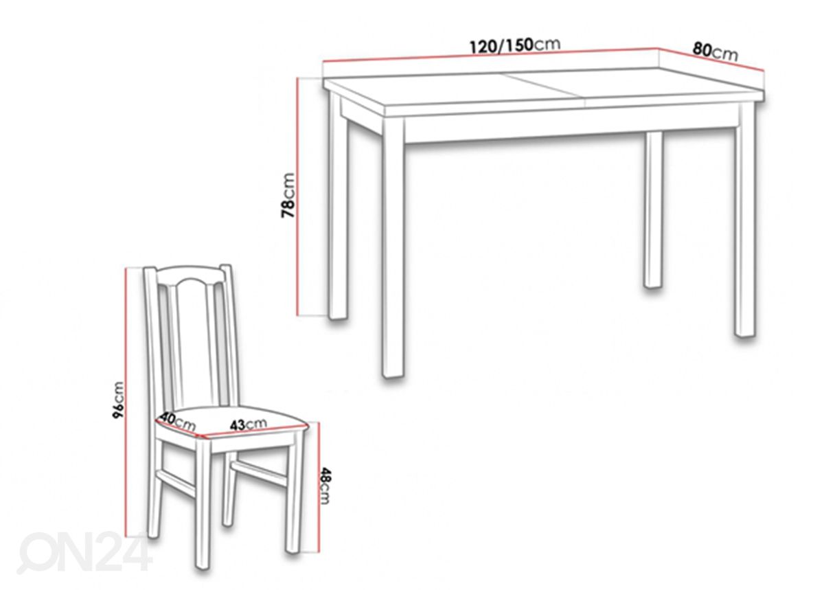 Удлиняющийся обеденный стол 120-150x80 см + 4 стула увеличить размеры