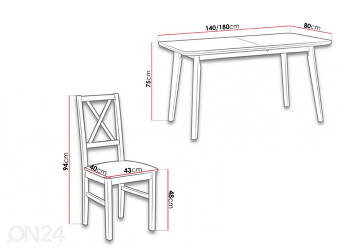 Удлиняющийся обеденный стол 140-180x80 см + 4 стула увеличить размеры