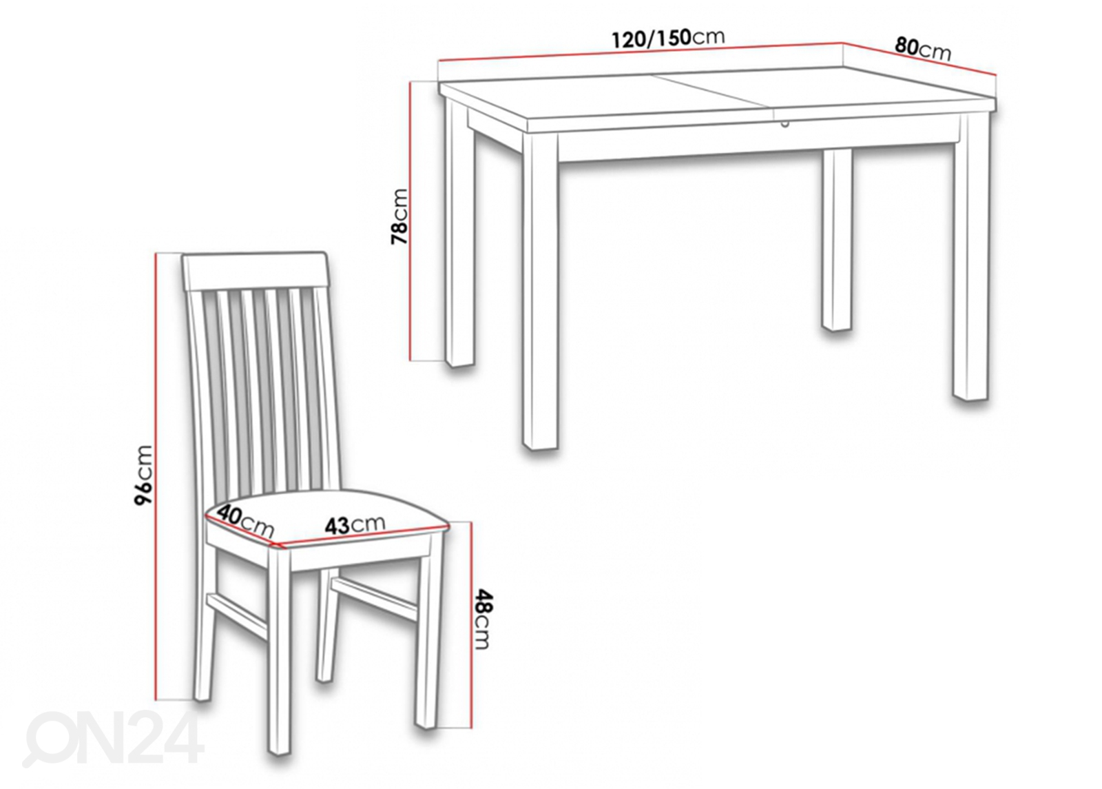 Удлиняющийся обеденный стол 80x120-150 cm + 5 стульев увеличить размеры