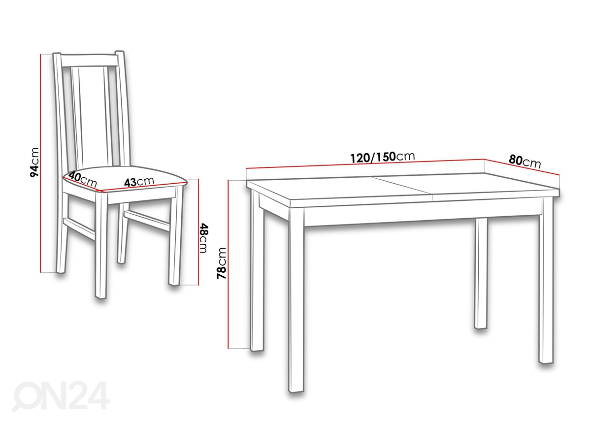 Удлиняющийся обеденный стол 80x120-150 см + 6 стульев увеличить размеры