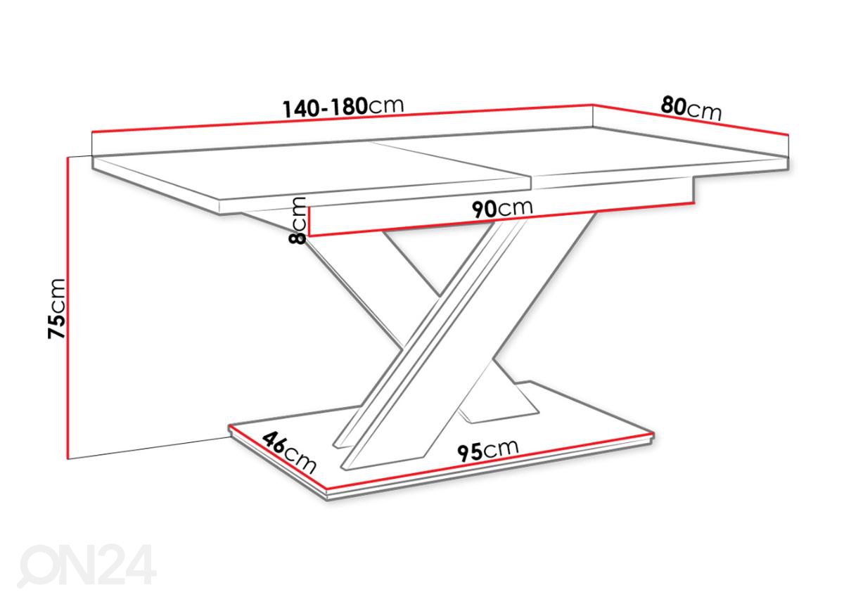 Удлиняющийся обеденный стол 80x140-180 cm увеличить размеры